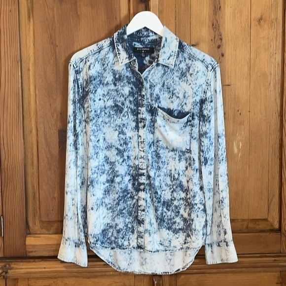 BYCORPIS Chambray Acid Wash Tie Dye blue Blouse Sz. S - Picture 1 of 17